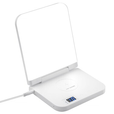 Light Therapy Lamp with Wireless Phone Charger Pad, 2 in 1, 10,000 Lux Bright White UV-Free LED, Anti-Glare, 5 Adjustable Brightness, Sunlight Lamp with Timer, Energy Booster