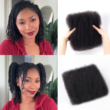 Afro Kinkys Bulk Human Hair 50g -100% Real Human Hair for Mini Twist, Braiding, Loc Extensions &amp; Crochet, Kinky Curly Hair Bundles, Natural Afro Bulk for Dreadlocks(1B, 12Inch)