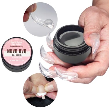8 in 1 Non-Sticky Solid Nail Gel Glue, Strong &amp; Long Lasting UV Nail Glue for Press on and Soft Gel x False Nail Tips, Upgrade 3D Gel for Acrylic Sculpture &amp; Decoration, UV Light Cured 20ml