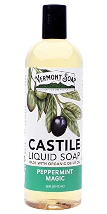 Vermont Castile Soap Peppermint, Gentle Liquid Soap for Sensitive Skin &amp; Natural Body Wash, Organic Hair Shampoo for Oily Hair, Aloe Castile Soap for Men &amp; Women - 16 Oz
