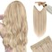YoungSee 100G Wire Real Hair Extensions Highlight Fish Line Hair Extensions Ash Blonde Highlights Bleach Blonde with Strawberry Highlights Softness Wire Extensions with No Damage 20In