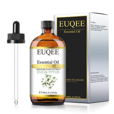 EUQEE Eucalyptus Essential Oil 118ml Pure Eucalyptus Oil with Glass Dropper for Aromatherapy, Diffuser, Soap &amp; Candle Making - 4Fl.Oz