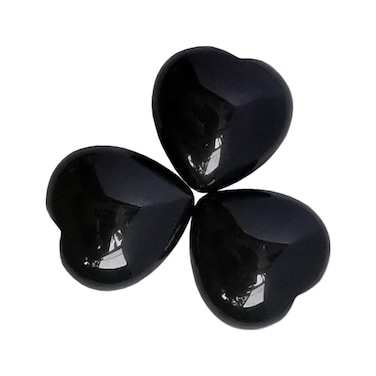 3 Pcs Natural Black Obsidian Pocket Palm Thumb Healing Crystal Heart Love Worry Stones,1 inches Reiki Balancing Crystal and Healing Stones
