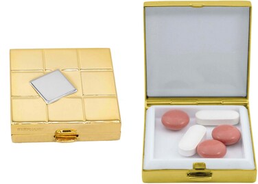 Set of 2 Square-Shaped Pocket Purse Pill Box &amp; Organizer (Gold &amp; Silver Grid)