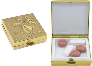 Set of 2 Square-Shaped Pocket Purse Pill Box &amp; Organizer (Gold Angel)