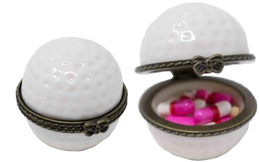 Stephanie Imports Personal Pill Organizers, Set of 2 Ceramic Golf Ball-Shaped Compact Pill Box &amp; Organizer