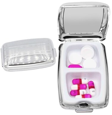 Set of 2 Etched Rectangular Pocket Purse Pill Box &amp; Organizer with Dual Compartments (Lined - Engravable)