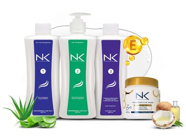 NK Professional Care. Complete Hair Straightening Treatment Kit Steps 1,2,3,4. Hair Surgery with keratin, post-treatment shampoo and restorative mask.