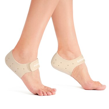 Plantar Fasciitis Gel Heel Protectors - Bukihome Heel Cup for Women Men Heel Spur Pain Relief - Heel Insert Pad for Achilles Tendinitis Dry Cracked Heel Support Cushion,Men 8.5-14 Women 9.5-13 (Beige)