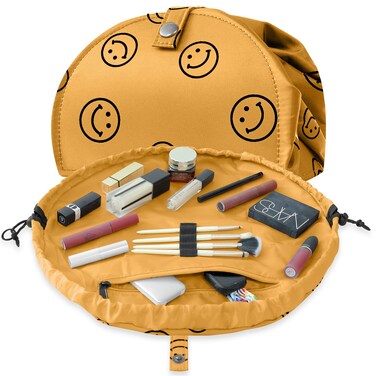 Drawstring Makeup Bag Open Lay Flat,Large Capacity Cosmetic Bag For Women Purse With Compartments,Travel Toiletry Bag Accessories Organize (Green) (Yellow)