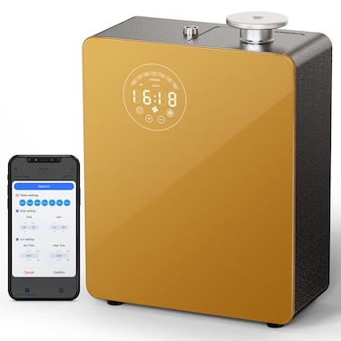 Smart Waterless Diffuser - Scent Air Machine for Home &amp; Commercial Use, Covers 3000 sq. ft., Nebulizing HVAC or Portable Large Room Waterless Diffusers, Touch &amp; Bluetooth Control, Metal, Golden