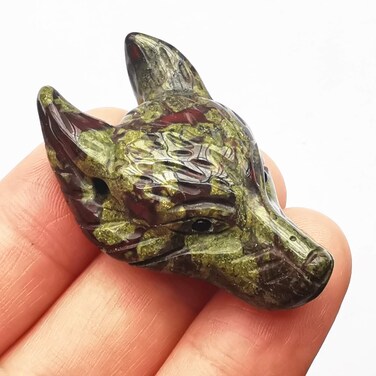 Natural Dragon Blood Jasper 1.57 inchs Wolf Head Pocket Crystals and Healing Stone Figurine,Haped DIY-Jewelry Pendant