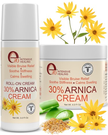 Arnica Cream &amp; Roll-On Set - 2-Piece Set Vitamin K Cream to Remove Bruises &amp; Soothe Sore Muscles &amp; Joints with 30% Arnica Montana, Hyaluronic Acid &amp; L-Arginine