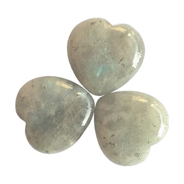 3 Pcs Natural Moonstone Pocket Palm Thumb Healing Crystal Heart Love Worry Stones,1 inches Reiki Balancing Crystal and Healing Stones