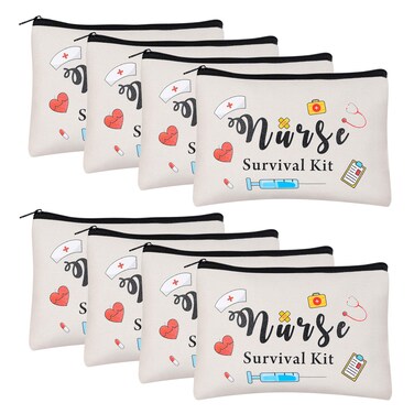 Kolewo4ever 8 pieces Nursing Makeup Bags Certified Nurses Day Gifts Nurse Survival Kit Cosmetic Funny Travel Pouch Bag Nurse Practitioner Gifts for Women Nursing Supplies