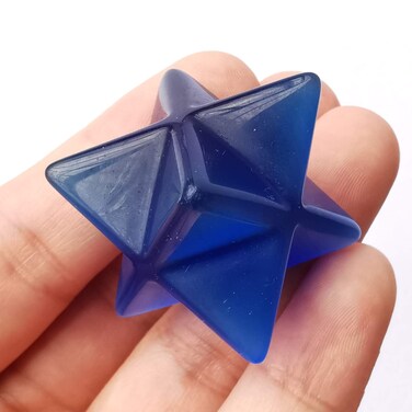Dark Blue Cat's Eye Stone Merkaba Crystal Protection Sacred Meditation Energy Healing Chakra,1 Inchs Hexagonal Star Crystals and Healing Stone