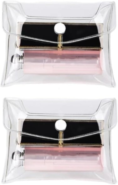 Jowxsx 2Pcs Transparent Mini PVC Makeup Bag Small Clear Plastic Cosmetic Organizer Bag Pouch with Snap Closure Cosmetic Bags Tools and Accessories for Vacation Travel, Bathroom Organizing(S)