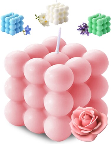 Scented Bubble Cube Candles, Candles for Home Decor Scented, 5.4 oz Soy Wax Aromatherapy Candle, Aesthetic Room Decor Cute Danish Pastel Large Decorative Shaped Candles Gifts - Rose(Pink)