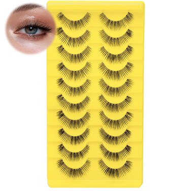 OHY Natural False Eyelashes Wispy Lashes Natural Look Strip Lashes Fake Eyelashes D Curl Lashes Strip Soft and Comefotable Natural Strip Lashes 10 Pairs