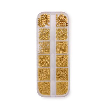 0.8mm Mini Small Nail Beads Stainless Steel Beads Nail Chain Charms Nails Art Decorations Gun Grey Rose Gold Caviar Nail Charms DIY Tool Nail Studs Accessories Caviar Beads for Nails (Gold)