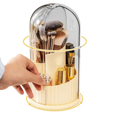Covered Rotating Makeup Brush holder Organizer with Lid Makeup Brushes Organizer for Vanity Desktop Bathroom Countertop