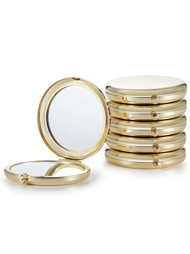 Compact Mirror for Purse, Double-Sided 1X/2X Magnifying Metal Pocket Makeup Mirrors(Round,Gold)