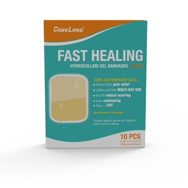 Careland Hydrocolloid Bandages Large - 2.32"x3.07" 10 Pack Highly Absorbent Hydrocolloid Dressing   Sterile Waterproof Wound Care Dressing   2X Faster Healing