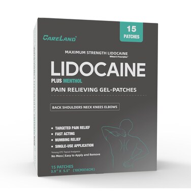 Careland 4% Lidocaine Patches Plus 1% Menthol 15 Count Pain Relief Patches Maximum Strength lidocaine, Back Pain Relief Products, for Neck Knee Joint Pain Nerve Shoulder Pain Relief