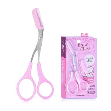 1 Pcs Stainless Steel Eyebrow Scissors With Comb,Curved Eyebrow Trimmer Grooming Small Scissors(Pink)