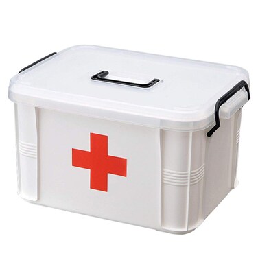 First Aid Kit Portable Emergency Box Container Bin Plastic Medicine Storage Box Family Emergency Kit Storage Box