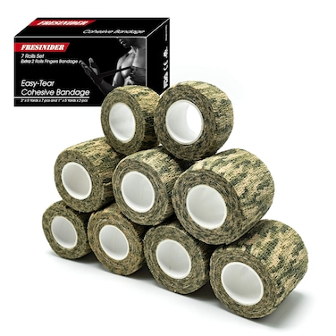 9 Rolls Self Adhesive Wrap Athletic Tape Gauze, Breathable Elastic Cohesive Bandage for Sports Injury &amp; Pet (7 Pcs 2" x 5 Yards + 2 Pcs 1" X 5 Yards) (Woodland Multicam Camo)