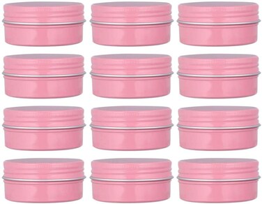 12 Pack 2 Oz Pink Round Aluminum Tin Cans Metal Steel Tins with Screw Top Lids Travel Storage Tins Cosmetic Sample Containers Jars for Lip Balm Salve Spice Candies Crafts Tea(60ml)