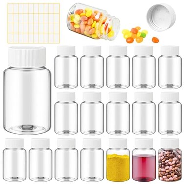 Lamoutor 18Pcs Clear Pill Bottle Plastic Medicine Bottle Empty Reagent Bottle Chemical Containers with Caps for Liquid Solid Powder Medicine 80ML