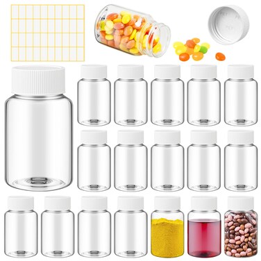 Lamoutor 30Pcs Clear Pill Bottle Plastic Medicine Bottle Empty Reagent Bottle Chemical Containers with Caps for Liquid Solid Powder Medicine 30ML