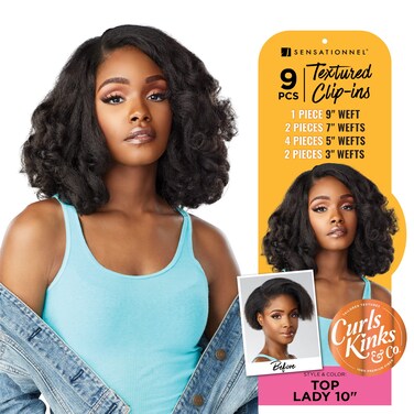 Sensationnel Curls Kinks and co Clip in - top lady 10-inch textured clip in 9 piece pack adds volume protective style - Curls Kinks and Co Top Lady 10 Inch (2 DARKBROWN)