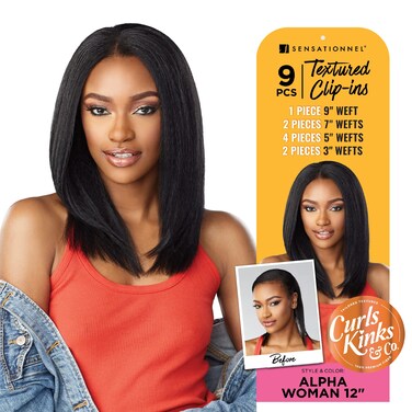 Sensationnel Clip in Alpha Woman - CKandco 12 inch Textured 9 Piece Pack Adds Volume Protective Style Curls Kinks and Co Alphawoman (T2/BG) (SCALP12-T2/BG)