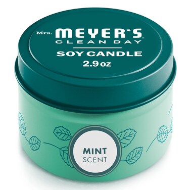 MRS. MEYER'S CLEAN DAY Soy Tin Candle, 12 Hour Burn Time, Made with Soy Wax and Essential Oils, Mint, 2.9 oz