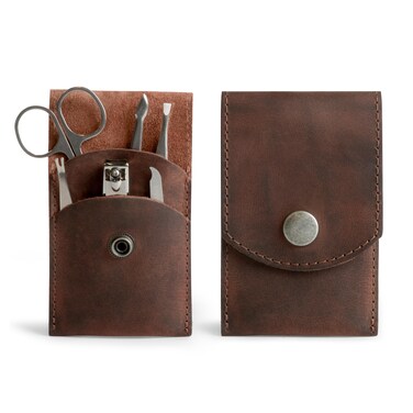 Hide &amp; Drink, Double Nail Clipper Case, Beauty &amp; Personal Care, Commuter and Nomad, Grooming Case, Home &amp; Travel Essentials, Manicure Kit Storage, Full Grain Leather, Handmade, Bourbon Brown