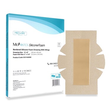MedVanceTM Silicone - Bordered Silicone Adhesive Foam Dressing (4"x8" w/Wings, 5, Count)