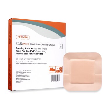 MedVance PHMB Bordered Adhesive Foam Dressing 4"x4" (2"x2" Pad), Box of 5 dressings