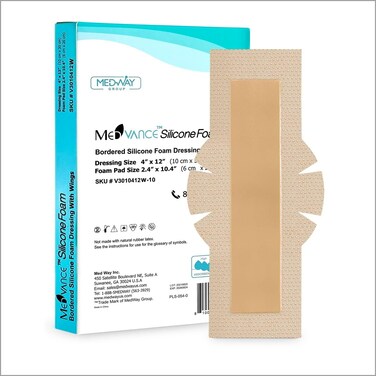 MedVanceTM Silicone - Bordered Silicone Adhesive Foam Dressing (4"x12" w/Wings, 10, Count)