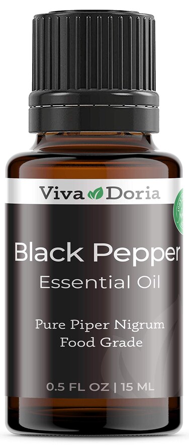Viva Doria Black Pepper Essential Oil, 100% Pure, Natural Black Pepper Essential Oil, Undiluted, for Aromatherapy   Food Grade, 15 mL (0.5 Fluid Ounce)
