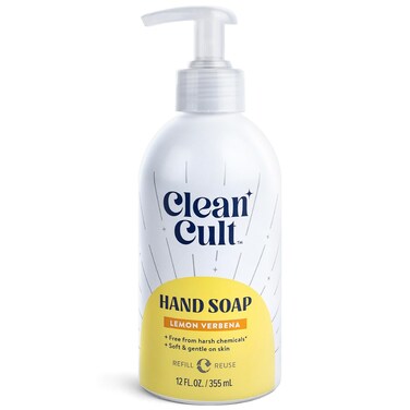 Cleancult - Lemon Verbena - Moisturizing Liquid Hand Soap - Refillable Aluminum Bottle - Made with Aloe Vera - Nourishes &amp; Moisturizes Dry &amp; Sensitive Skin - 12 oz - 1 Pack