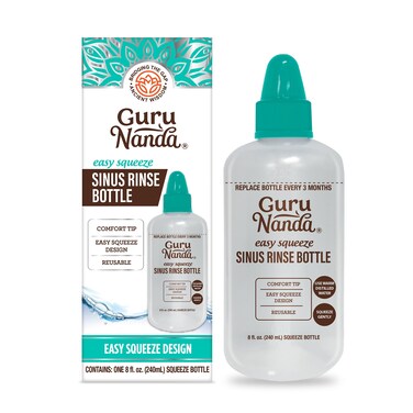 GuruNanda Sinus Rinse Bottle - Comfort Tip for Natural Nasal Irrigator Relief for Adults &amp; Kids - 240ml Capacity