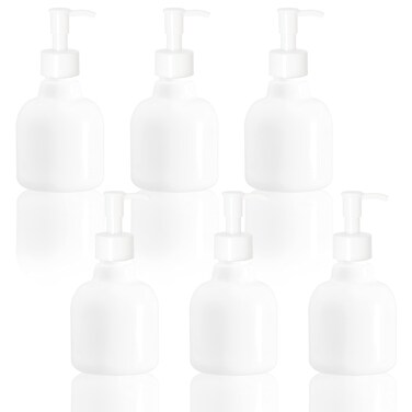 Youngever 6 Pack Plastic Pump Bottles 8 Ounce, Refillable Plastic Pump Bottles with Travel Lock (White)
