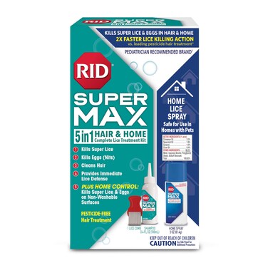 RID Super MAX 5-in-1: Hair &amp; Home Complete Lice Treatment Kit, Kills Super Lice &amp; Eggs in Hair &amp; Home, 3.4 FL OZ Lice Shampoo + Nit Removal Comb + Home Lice Spray