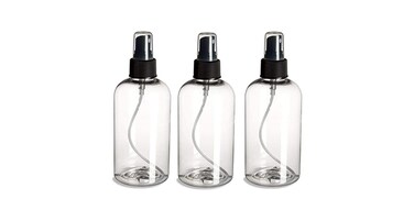 Natural Farms 3 Pack- 8oz- Clear Boston Plastic Bottles- Fine Mist Atomizer- for Essential Oils, Perfumes, Cleaning Products, Plants, Hair, Vinegar- Alcohol Safe