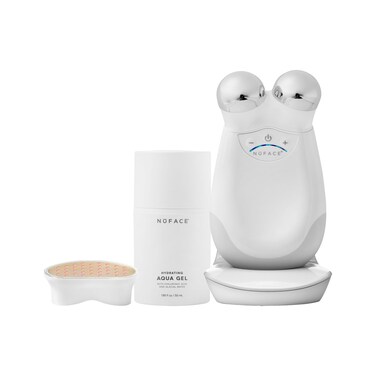 NuFACE Trinity FDA Cleared Microcurrent Facial Device &amp; Wrinkle Reducer Attachment - Microcurrent Device with LED Red Light Attachment - Face Sculpting &amp; Neck Tightening Device + Aqua Microcurrent Gel