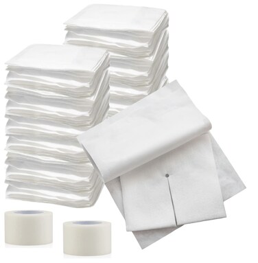 Split Drain Sponge Gauze 2x2 Sterile 6 Ply Pads [Pack of 140] Absorbent Precut 2"X2" Non-Woven Slit Bandage for I.V. Tracheostomy - 2 Boxes of 35 Packs of 2 Pre Cut Bandages + 2 Rolls of Medical Tape