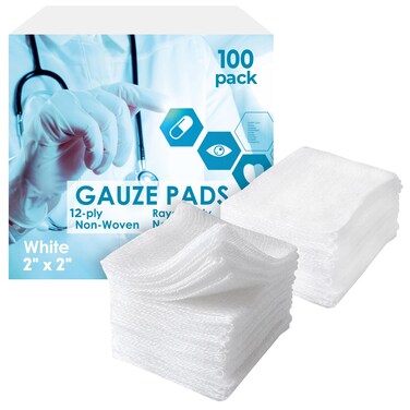 EZGOODZ White Cotton Gauze Pads Non Sterile, 2 x 2 Inches. 100 Pack Disposable Non Sterile Gauze Pads. 12-Ply Absorbent Surgical Gauze Pad. Breathable Medical Gauze Squares for Injuries, Scratches
